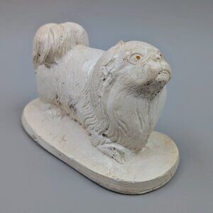 Vintage Chalkware Pekingese Dog Figurine | 1940s–1950s Chalk Ware Statue